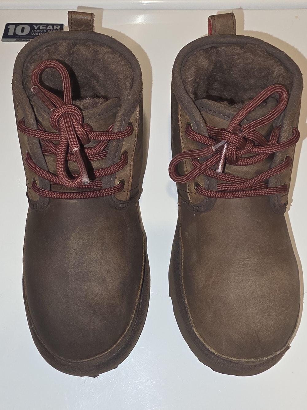 UGG Kids Brown Lace-Up Waterproof Boots with Red-Brown Laces